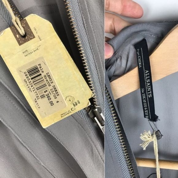 All Saints Pale Gray Lewis Dress Women's Size 6 Silk Tunic Flowy belt dress - Picture 8 of 8